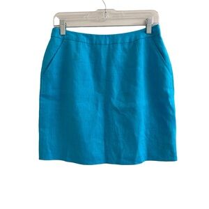 JG Hook Skirt Mini Size 8P Aqua Blue 100% Linen Lined Pockets Classic
